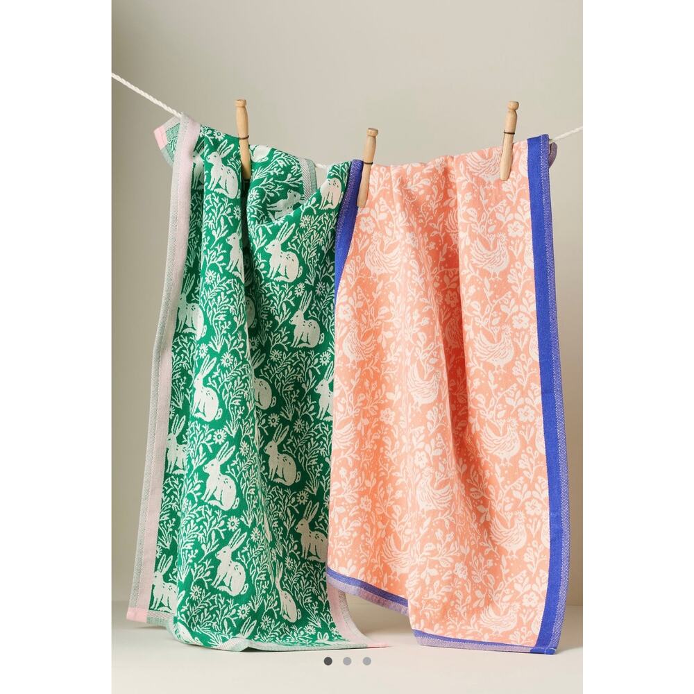 Anthropologie Chicken & Bunny Jacquard Dish Towel, Set of 2